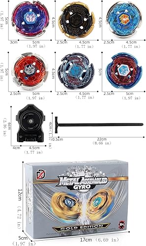 Miniatura 5 de Gyros - Paquete de 6 piezas juego de iniciación de fusión de metal con calcomanías dos lanzadores idea de regalo para niños niños a partir de 6 años