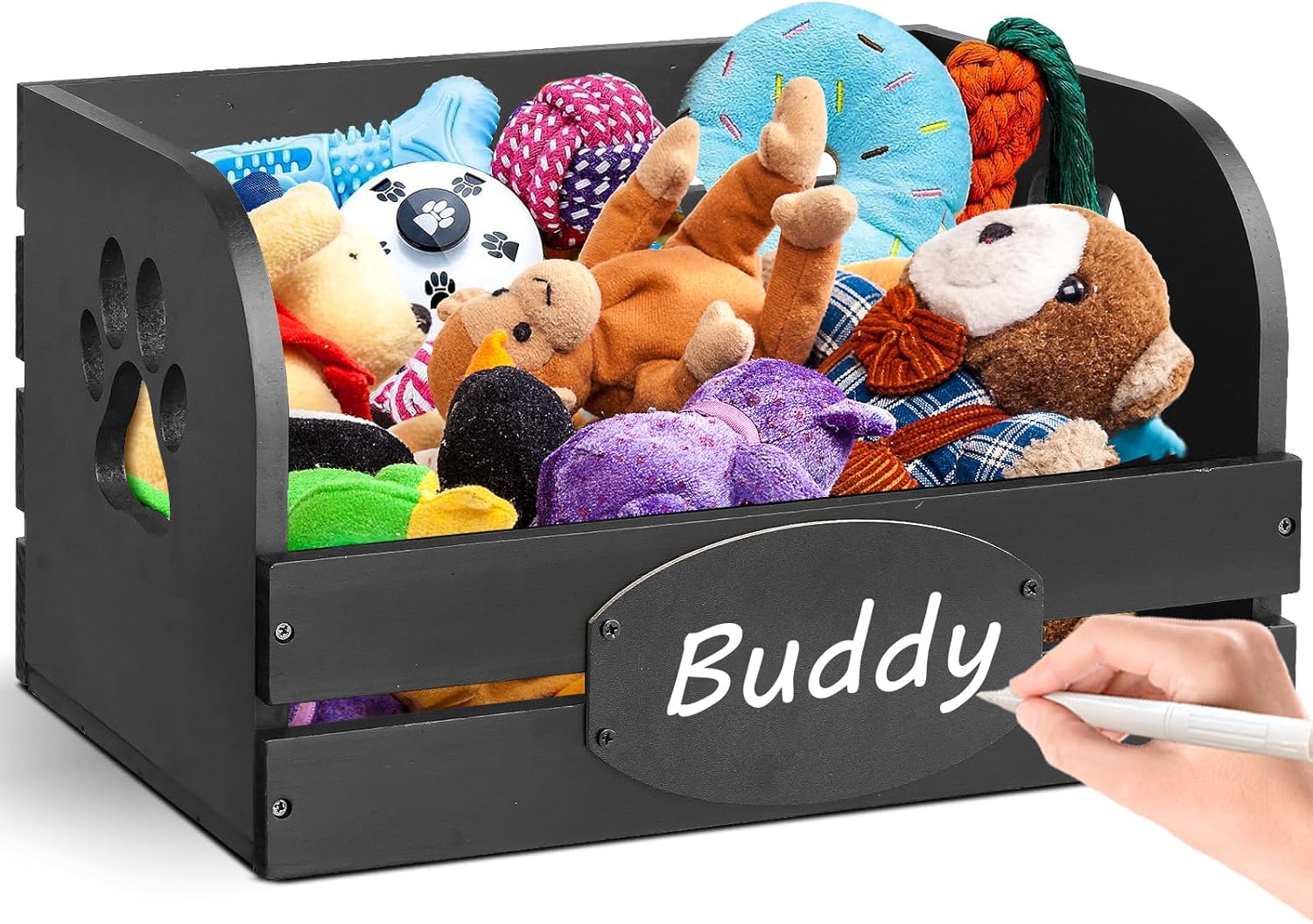 Wood Dog Toy Basket for Toy Chest, Black Dog Toy Bin with