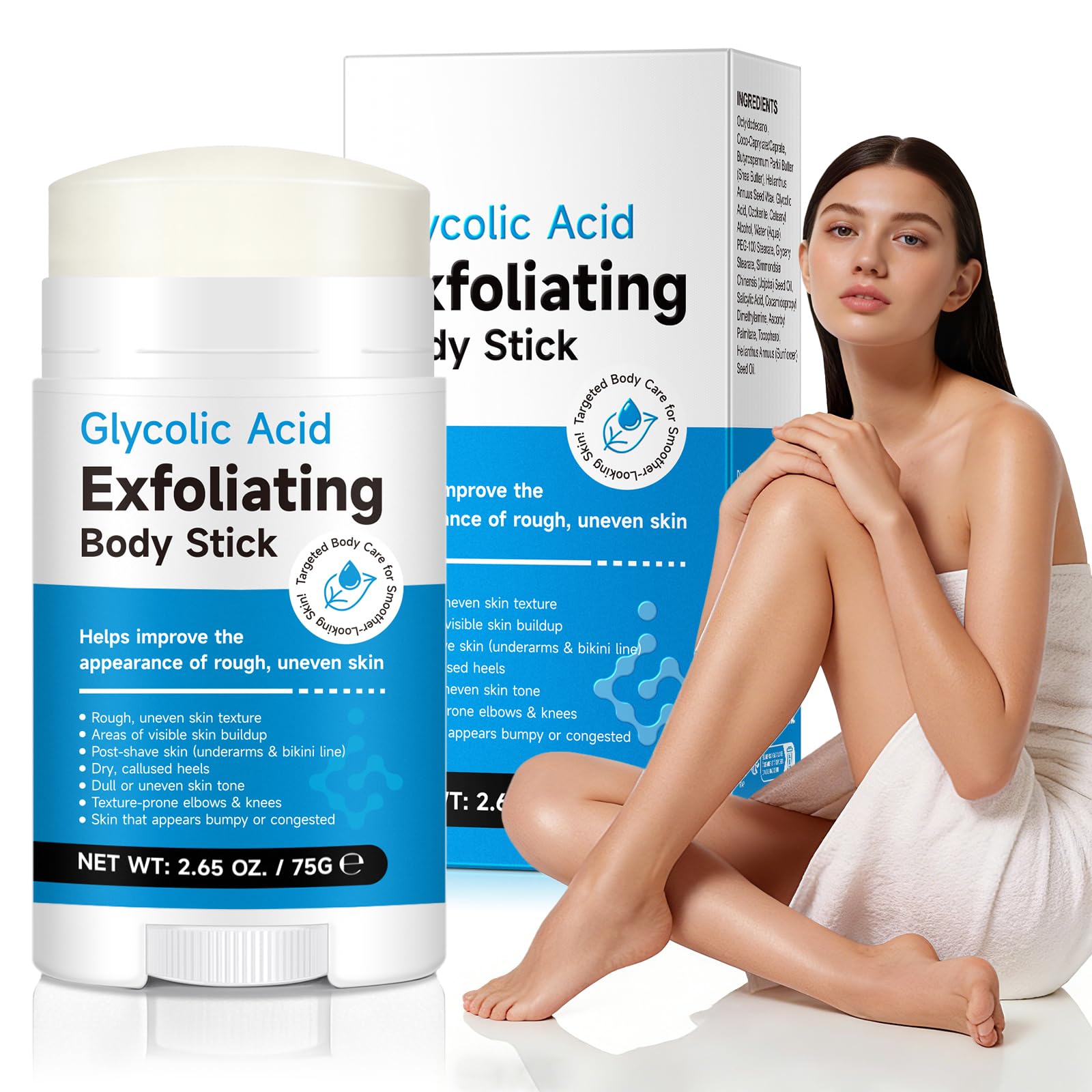 Kwas glikolowy peeling w sztyfcie do ciała, A-HA BHA eksfoliant krem nawilżający, poprawia wygląd nierównomiernej szorstkiej tekstury skóry, redukuje guzki skóry kurzej, rozjaśnia i wygładza