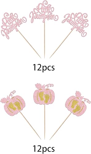 Miniatura 240 de Paquete de 24 adornos para cupcakes de calabaza con purpurina para cupcakes de calabaza para Acción de Gracias, baby shower, decoración de cupcakes