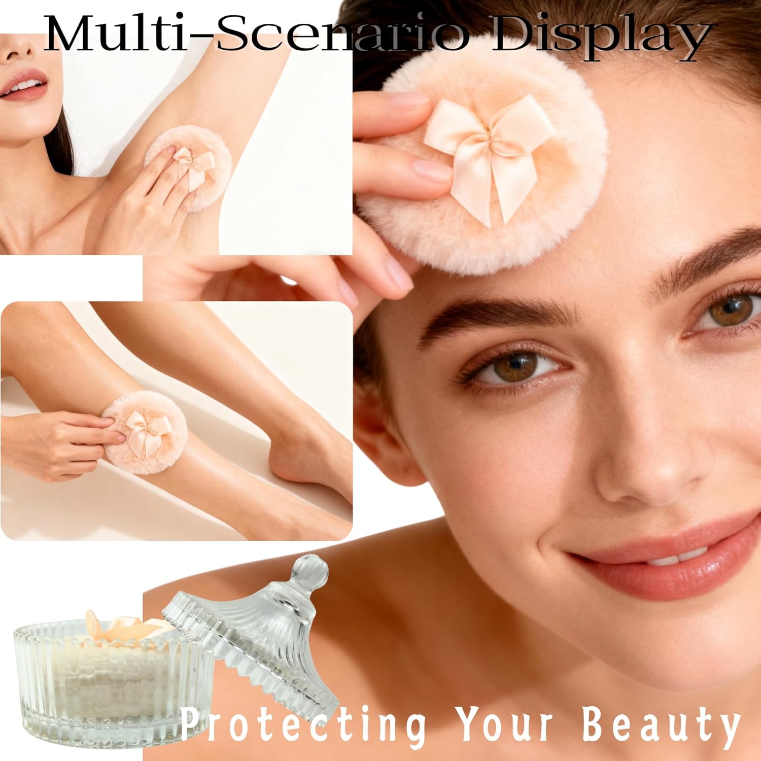 2 Pcs Large Body Powder Puff and Container Powder Container with Puff Powder Puff Crystal Container Soft Washable Reusable Velour Face Body Glitter Powder Puff Wet Dry Makeup (Yellow) - Image 2