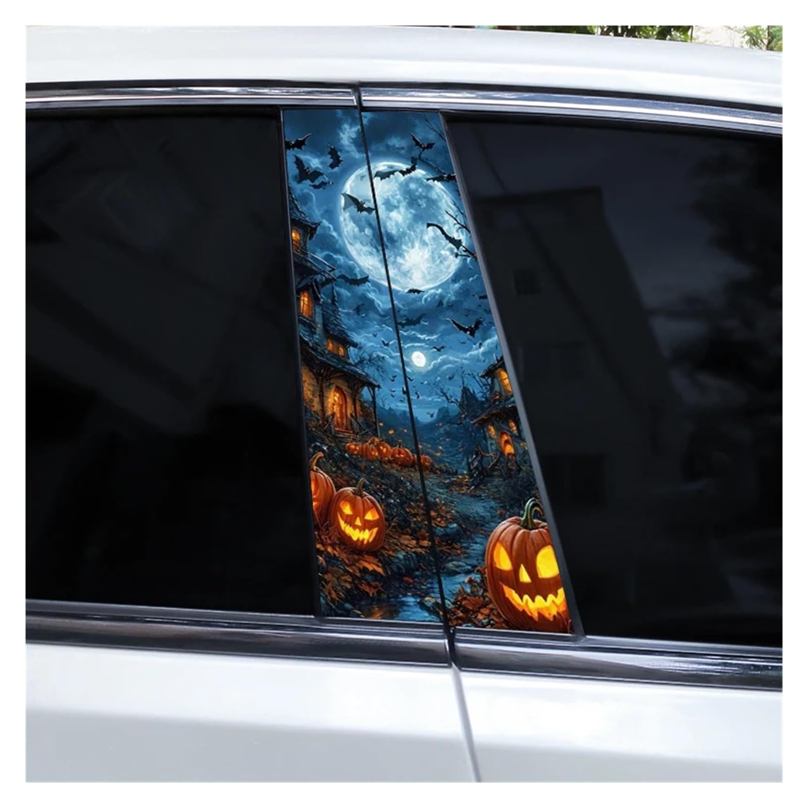 Car Side Decals 2pcs Halloween Horror Castle Pumpkin Car Stickers Door B-Pillar Sunscreen Center Column Decal(Style Q)