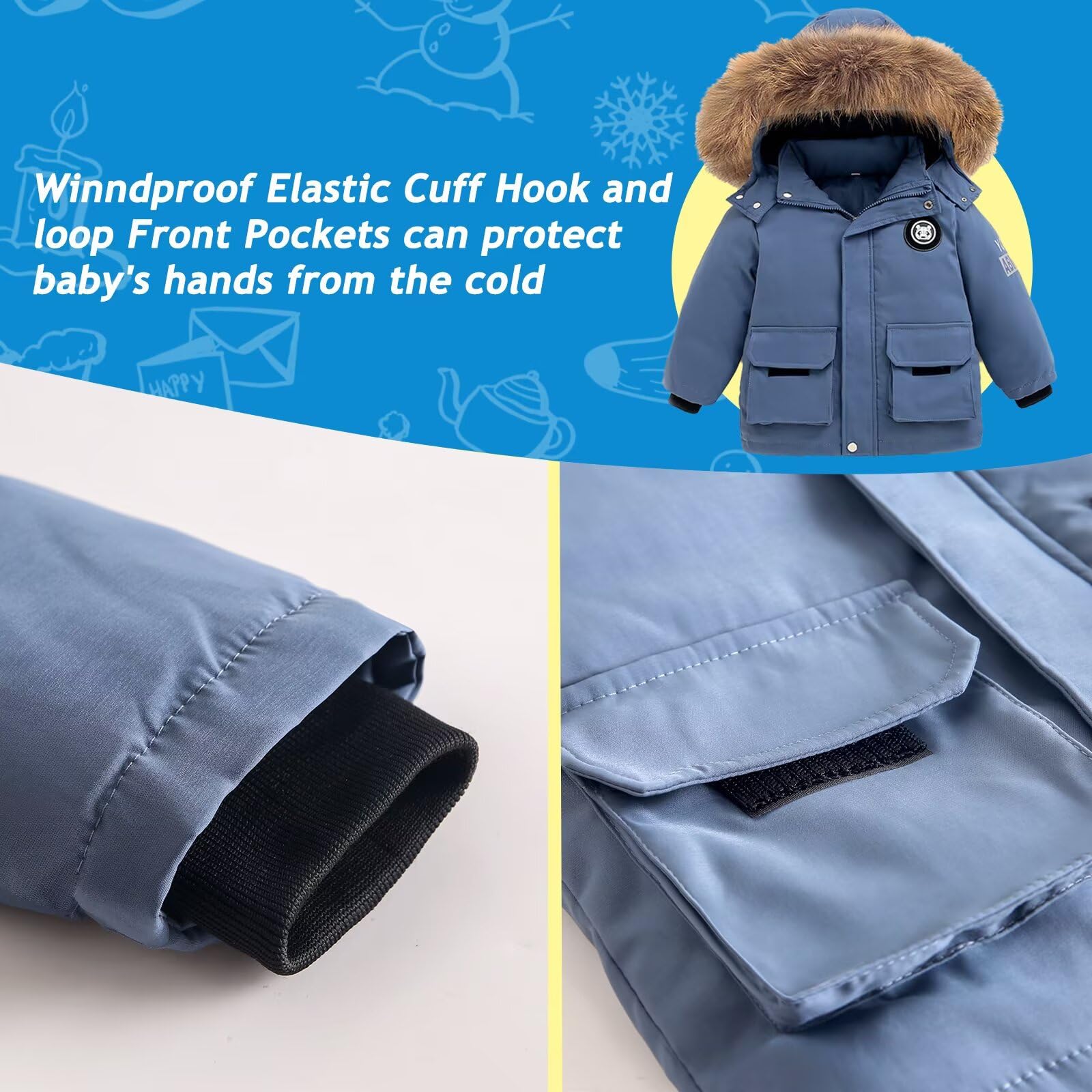 BYFRI Schneeanzüge für Jungen und Mädchen, Daunenjacke mit Kapuze und Skihose, Baby Schneeanzug, Winteranzug für Babys, 18M-4T