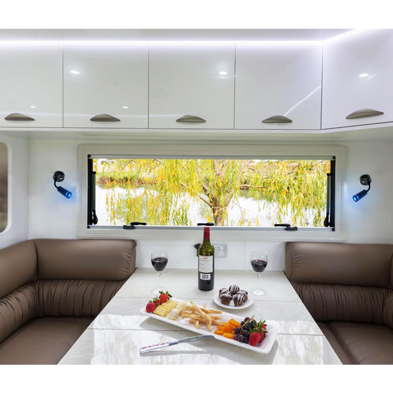 Dream Lighting Liseuse LED 12v avec USB, Applique LED Bicolore 2W Blanc Chaud Dimmable 3000K et Bleu, Spot 12V LED pour Camping Car Bateau Caravane Lot de 2