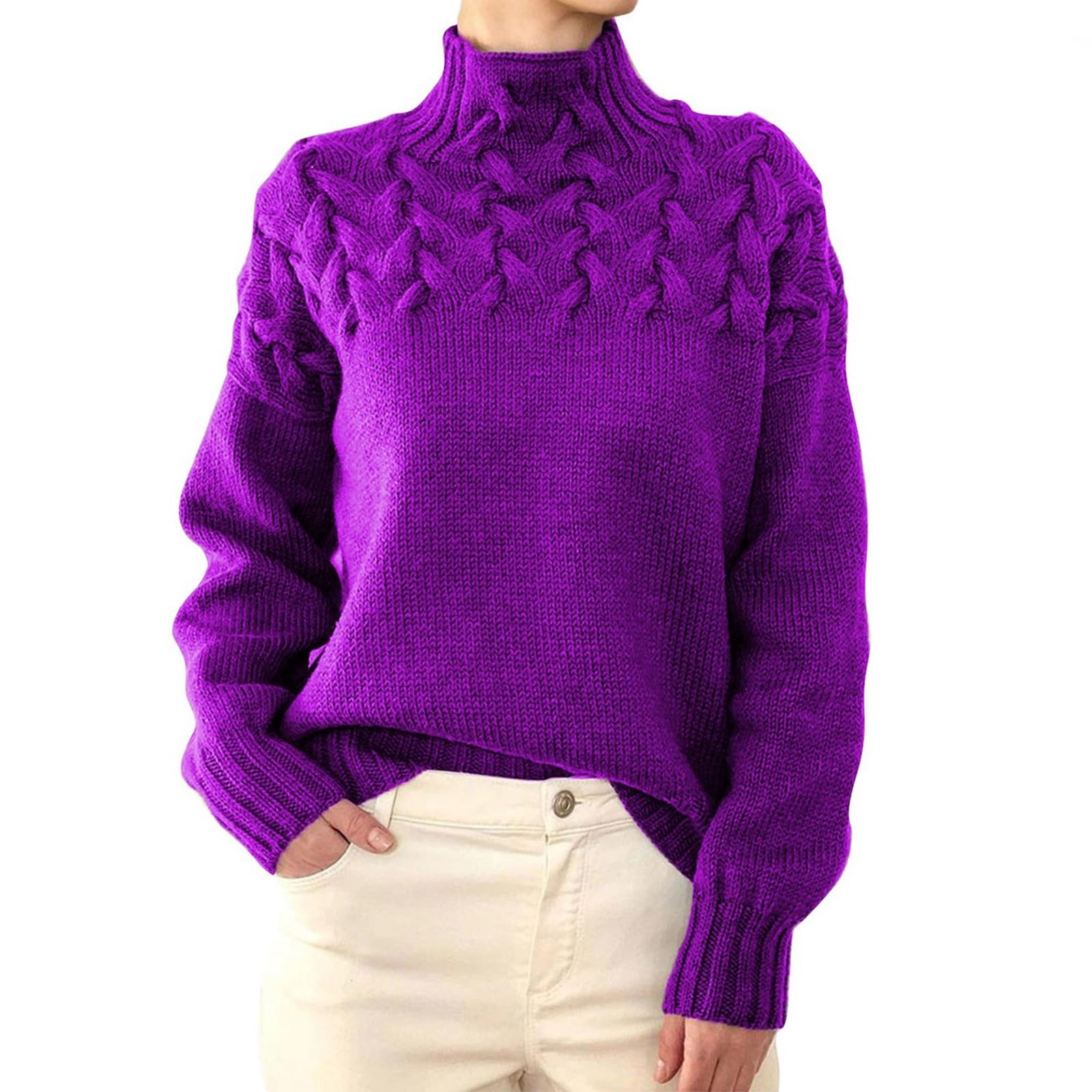 Sweaters for Women Turtleneck Cable Knit Sweater Casual Fall Winter Lightweight Long Sleeve Soft Cozy Pullover Tops