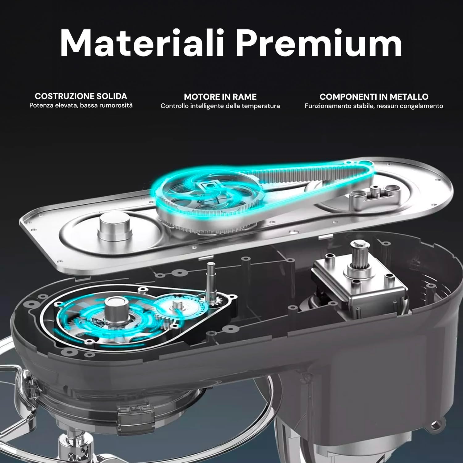 Avilia Robot da Cucina Planetaria 1900W con Tritacarne e Frullatore - Ciotola in Acciaio Inox da 6,5L - 6 Velocità e Funzione Pluse - Ideale per Impasti, Frullati e Tritature