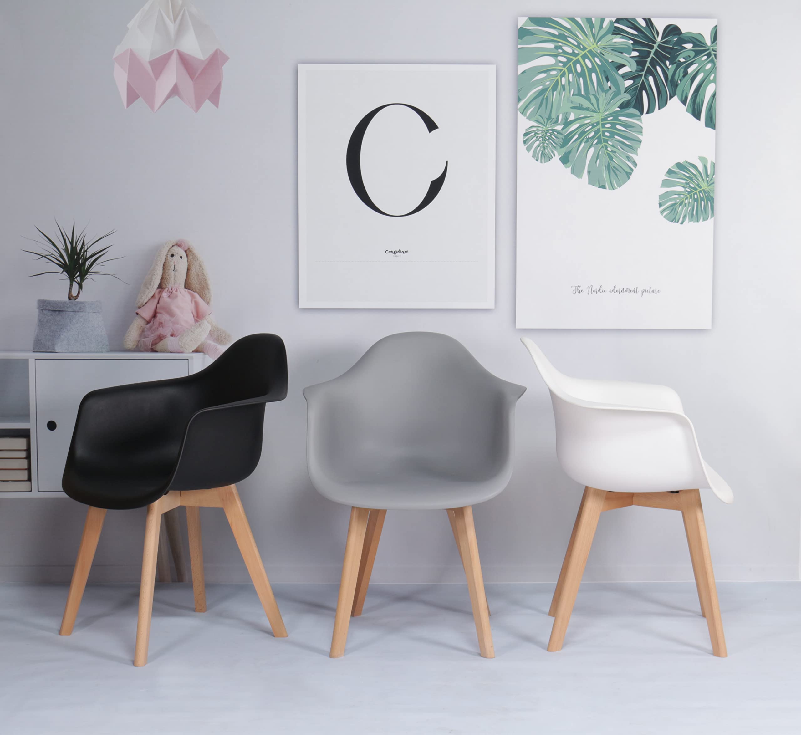 Pack de 6 Sillón Tower Silla de Comedor Silla Escandinava, Pata Madera de Haya, Estilo Nórdico (Blanco+Negro+Gris)