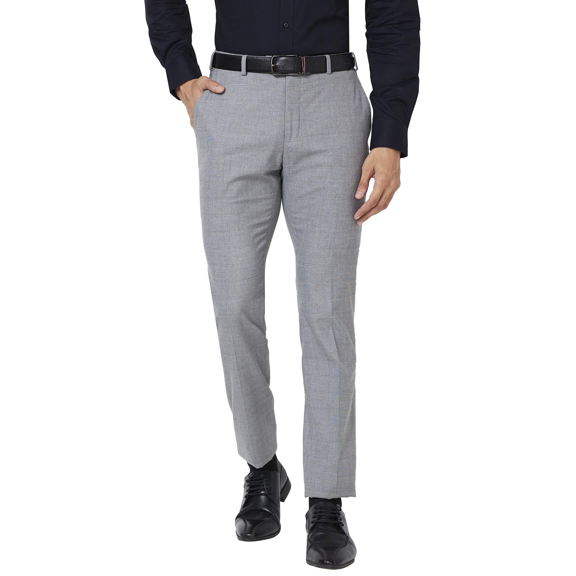 raymond Men's Polyester Blend Checks Pattern Slim Fit Flat Front Formal Trouser-picture-15