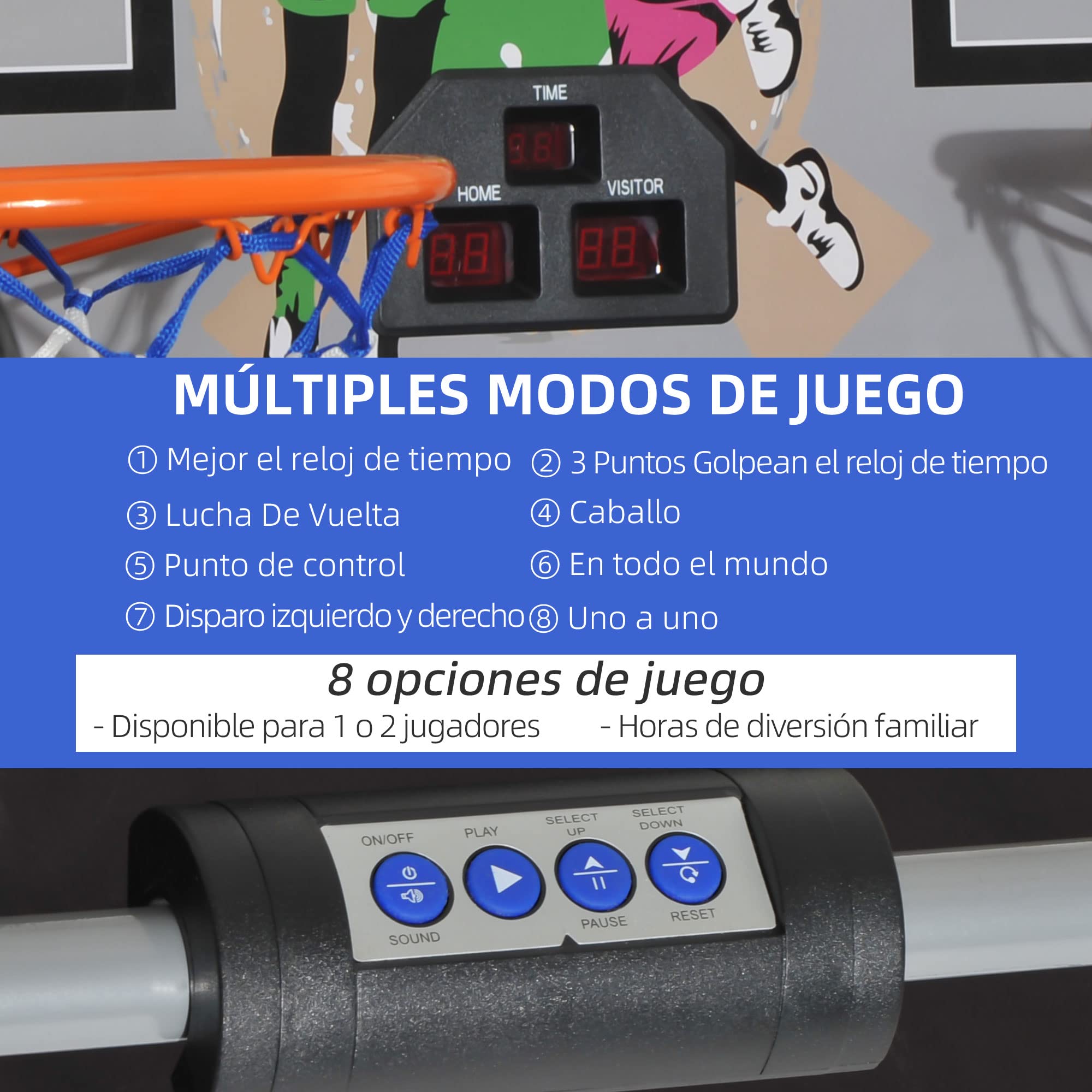 HOMCOM Juego de Canastas Plegable, Máquina de Baloncesto con Contador y Marcador Electrónico, Acero, 205x110x205 cm