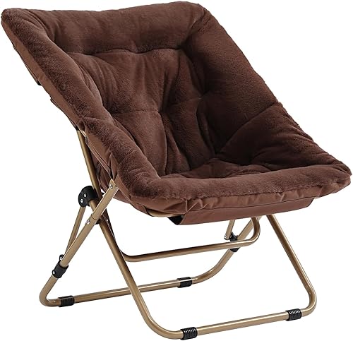 Miniatura 10 de Silla platillo, cómodas sillas de dormitorio, silla plegable de piel sintética de gran tamaño, silla plegable con marco de metal para sala de estar,