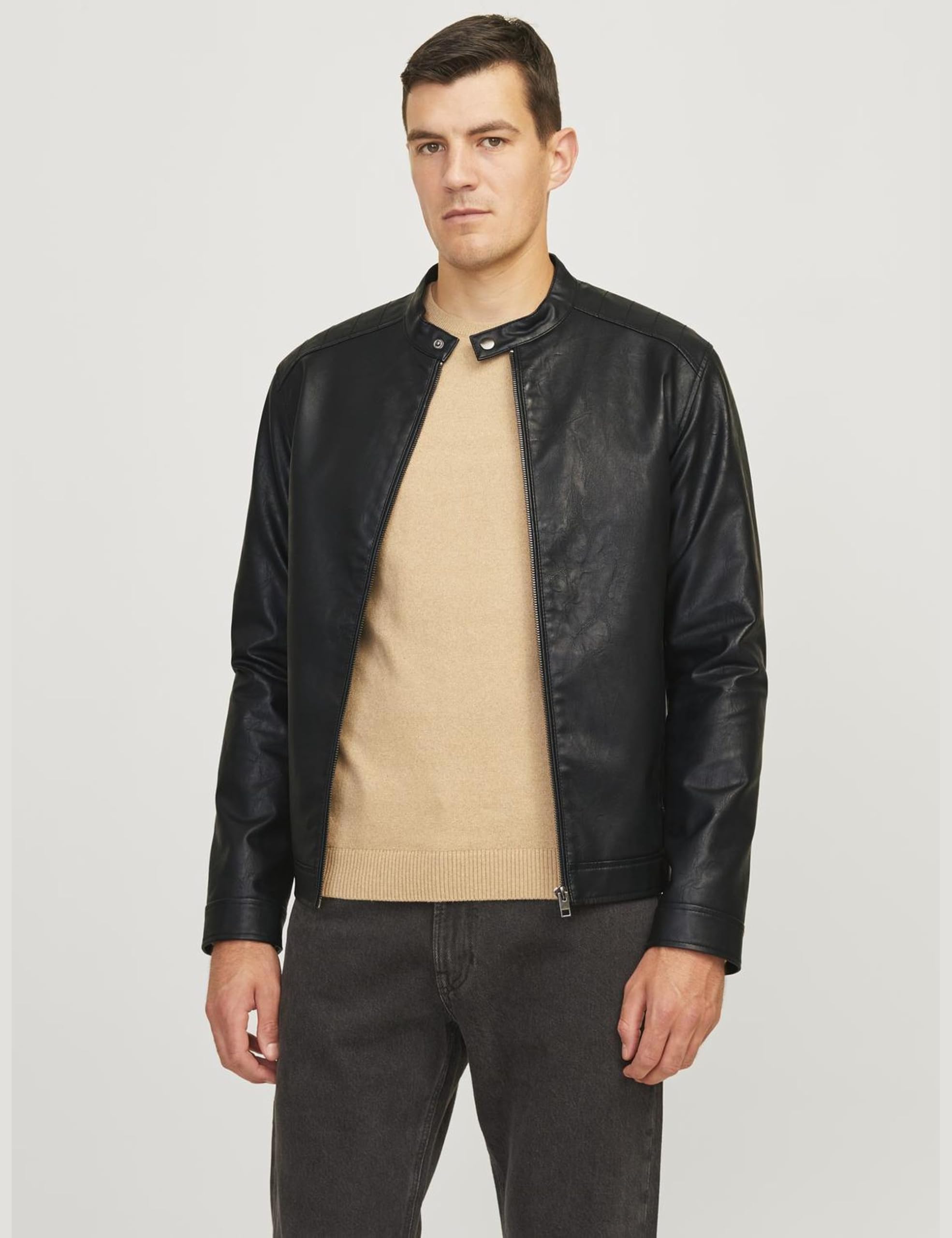 JJ REBEL Męska kurtka Jrebcaleb Pu Jacket Noos, czarna, L, czarny, L