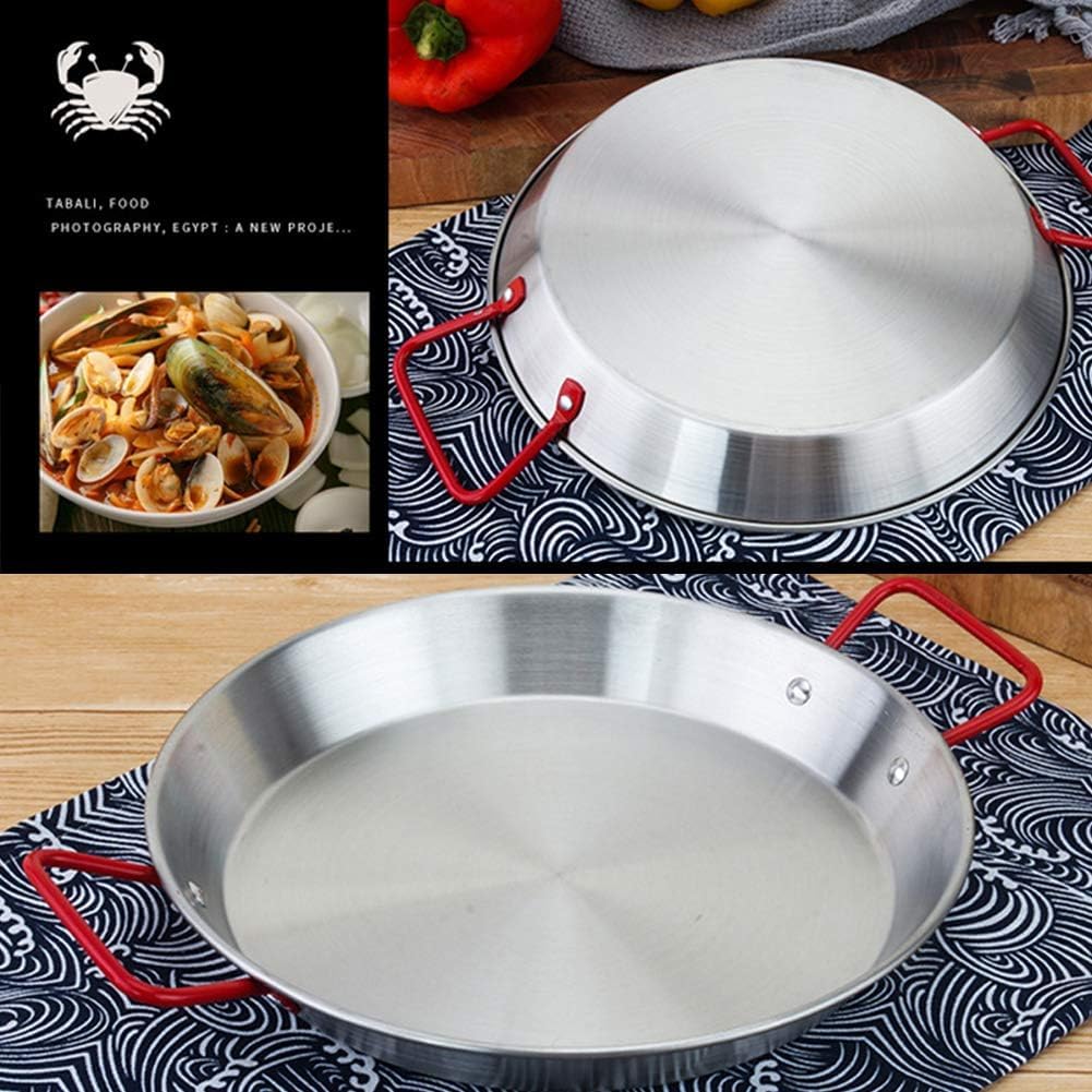 Paellera profesional de acero inoxidable antiadherente, asas antiquemaduras, universales para todas las fuentes de calefacción para el hogar, hotel, restaurante, plata, 36 cm
