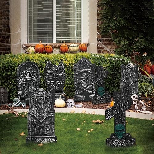 Miniatura 6 de Paquete de 5 lápidas de cementerio de espuma de Halloween, decoraciones de lápidas de Halloween de 17 pulgadas con estacas de metal adicionales para