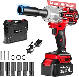 Cordless Impact Wrench 1/2 Inch, 21V Max Brushless, 450 Ft-lbs (600N.m) Max Torque, 3-Speed, w/ 4.0Ah Battery & Quick Charger, 6Pcs Impact Sockets - for Automotive Repair, Tire Changing, Home DIY