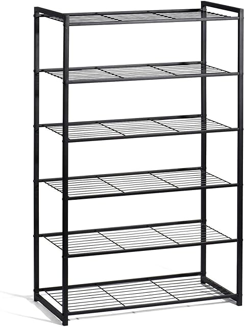 HOUSE DAY 6 Tier Shoe Rack Black Organizer Entryway Shoe Storage, Premium Metal, Space-Saving Design, Easy to Assemble,Multi-Functional Shoe Tower Shelf, Sturdy & Elegant for Shoes Organizing