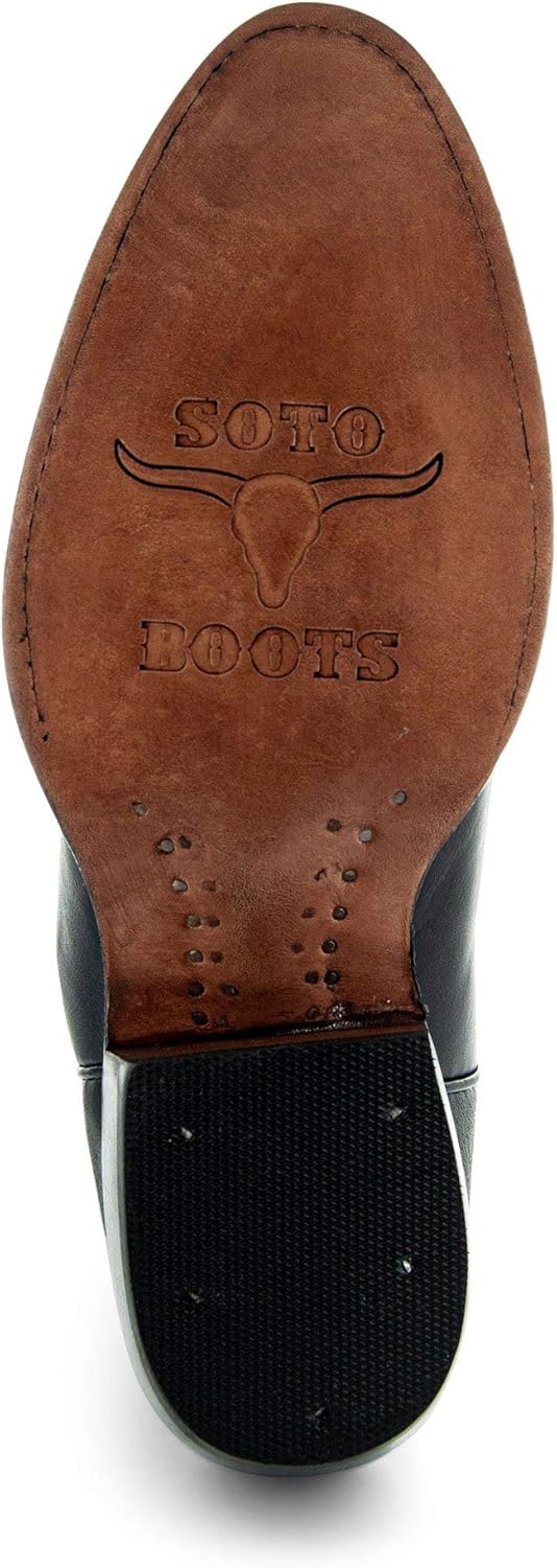 Soto Boots Mens Classic Round Toe Cowboy Boots H7001 9.5 Black