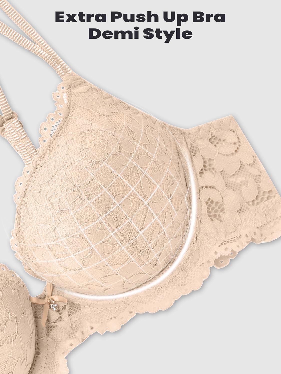 Push Up Bras for Women Extra Thick Padded Add 2 Cups Plunge Bra with Underwire 38D Nude - Image 6