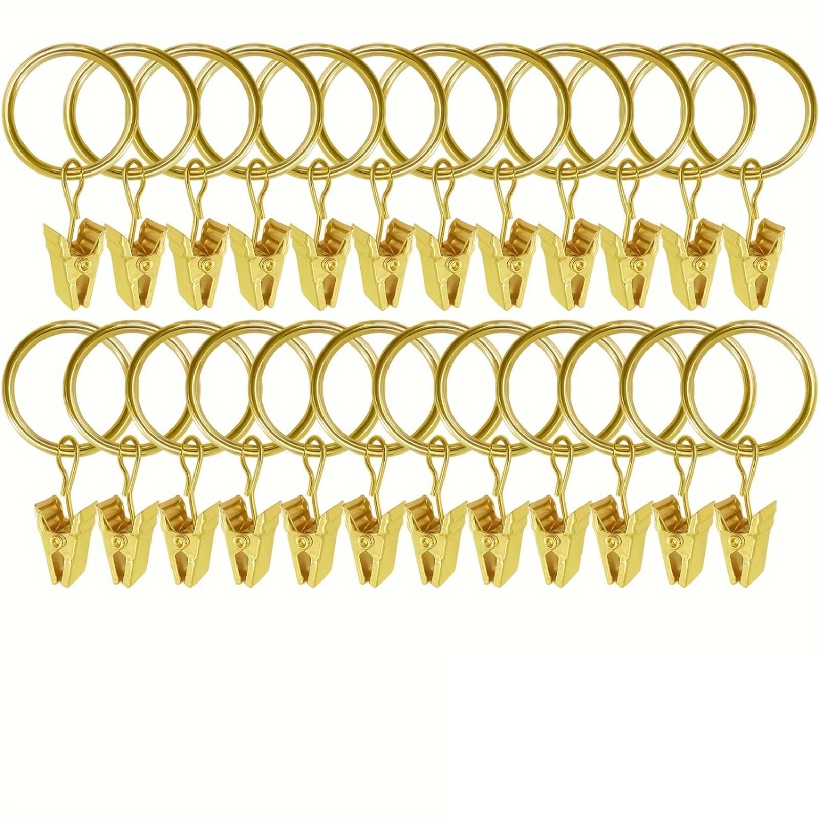 48 Vorhangringe mit Clips aus goldfarbenem Edelstahl | Glatt gleitendes Vorhanghaken-Clip-Set, vielseitig for die Inneneinrichtung