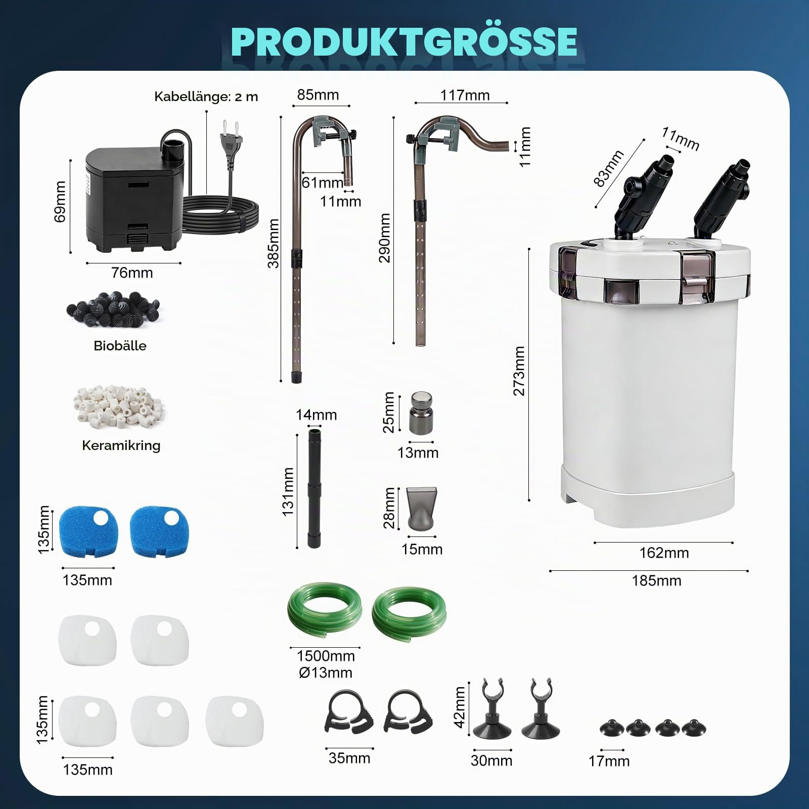 EXLECO Außenfilter Aquarium 800L/H 15W Filter für Aquarien Einstellbar Aquariumfilter, Leistungsstarker 3 Stufen Kanisterfilter für Aquarium bis 300L, Kammerfilter mit Filtermaterial Schlauch HW-504A