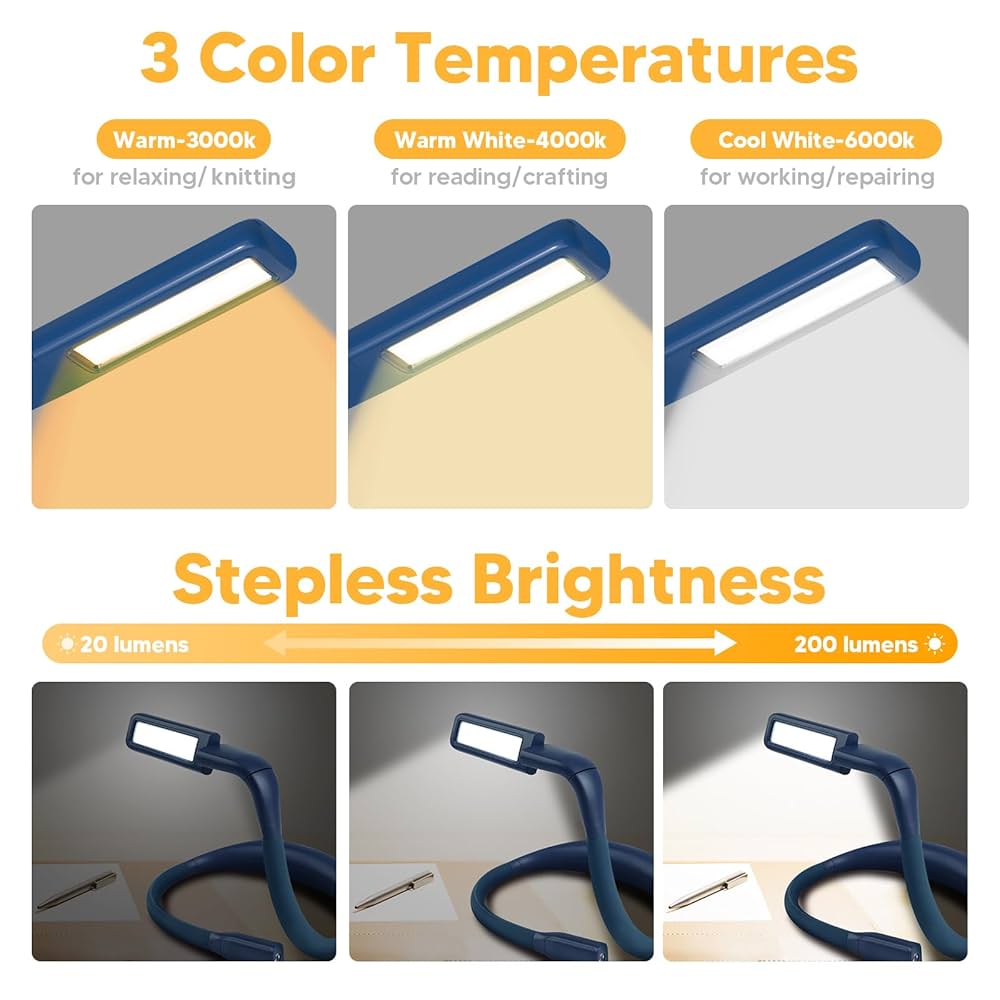 Neck Reading Light Book Lovers Gifts, Rechargeable 2000mAh 10-80Hrs Eye-friendly Wide Lamp Book Light, Birthday Christmas Stocking Stuffers For Men Women Readers, Camping Knitting Crochet Accessories