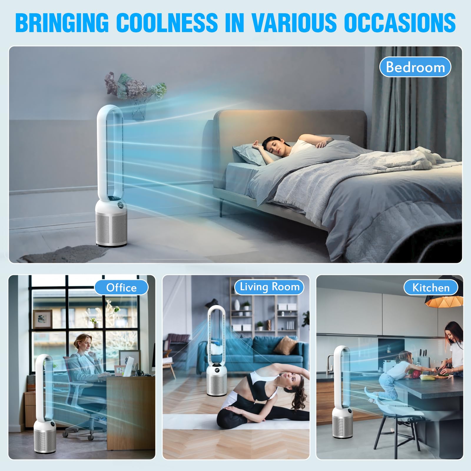 YAZEKY Turmventilator sehr Leise, 24 Stufen Ventilator Energiesparend DC Motor mit Fernbedienung, 12H Timer, 99cm 90° Oszillation Ventilator für Schlafzimmer Büro (Silber)