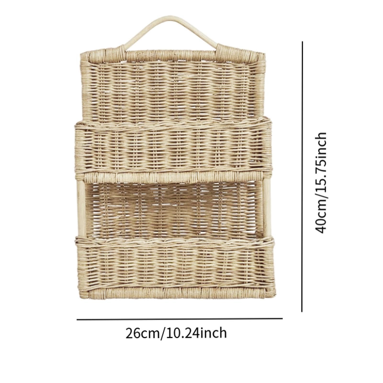 Cesta colgante tejida a mano con asa de ratán nórdico para colgar en la pared, decorativa, de construcción robusta y estilo hermoso. Maceta para frutas y verduras. Decoración pared.