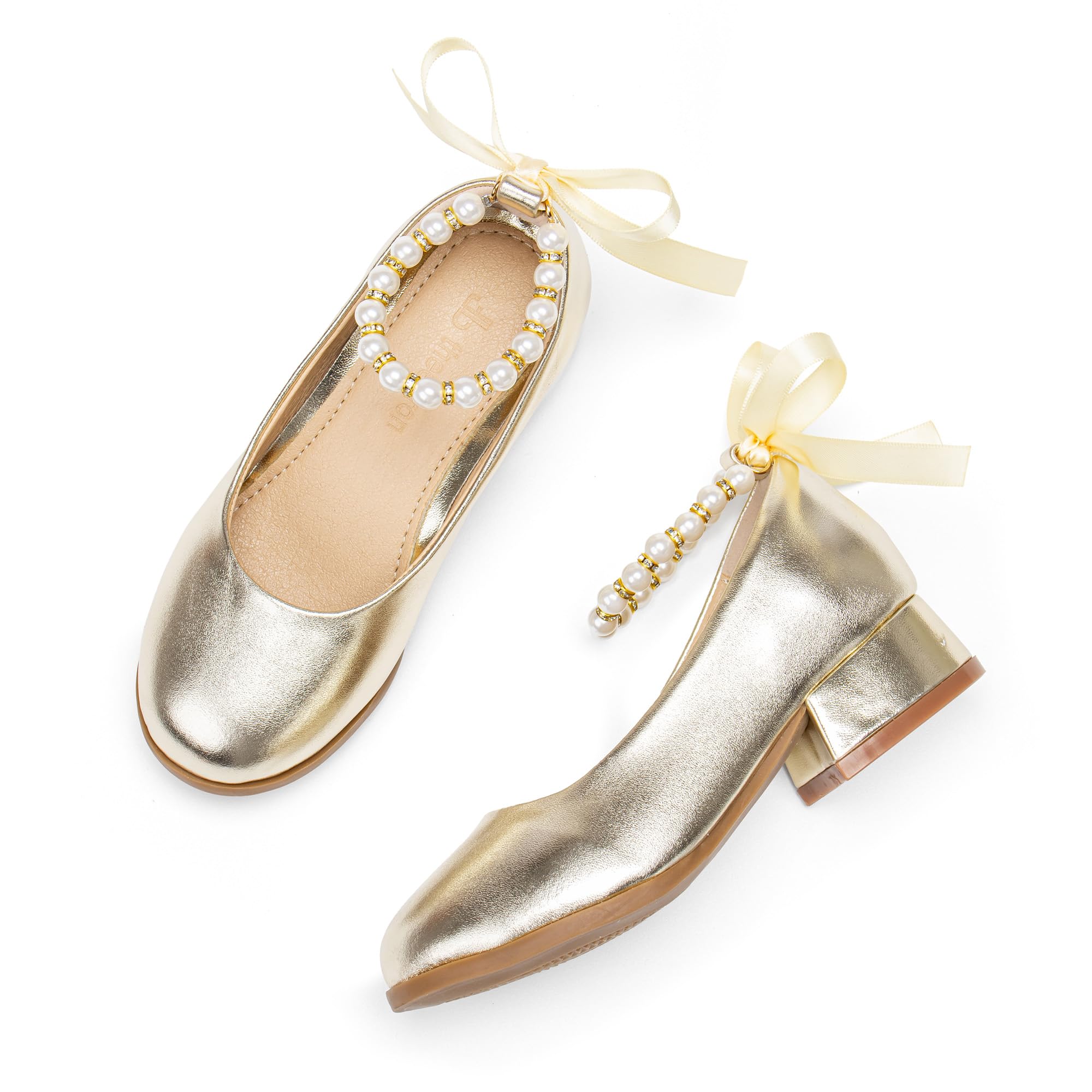 THEE BRON Girls Low Heel Dress Shoes Mary Jane Party Wedding Flower Girl Pumps