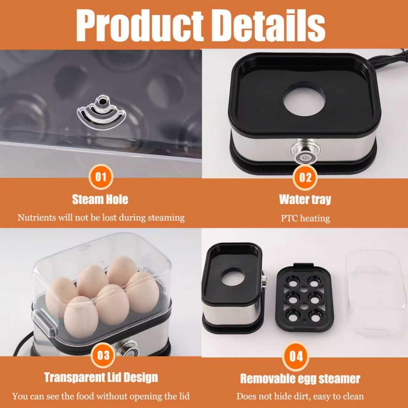 Cuociuova Intelligente Halreactody Con Spegnimento Automatico, Funzione Di Spegnimento Automatico Tramite Manopola, Cuoce Anche Altri Alimenti A Vapore, Con Il Miglior Cuociuova In Acciaio (1pcs)