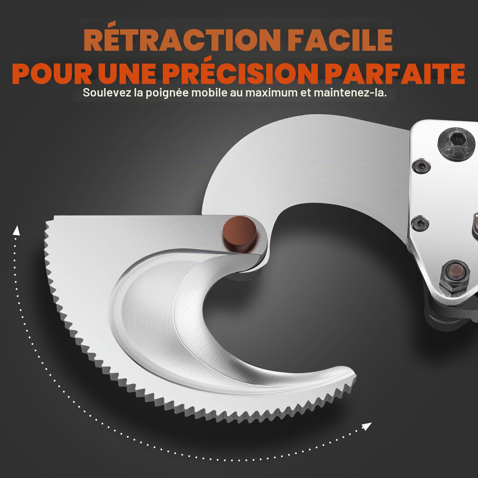 NEWTRY J52 Pince coupe-câble à cliquet robuste pour câbles blindés en cuivre et aluminium de 500 mm², coupe facile et professionnelle - Orange