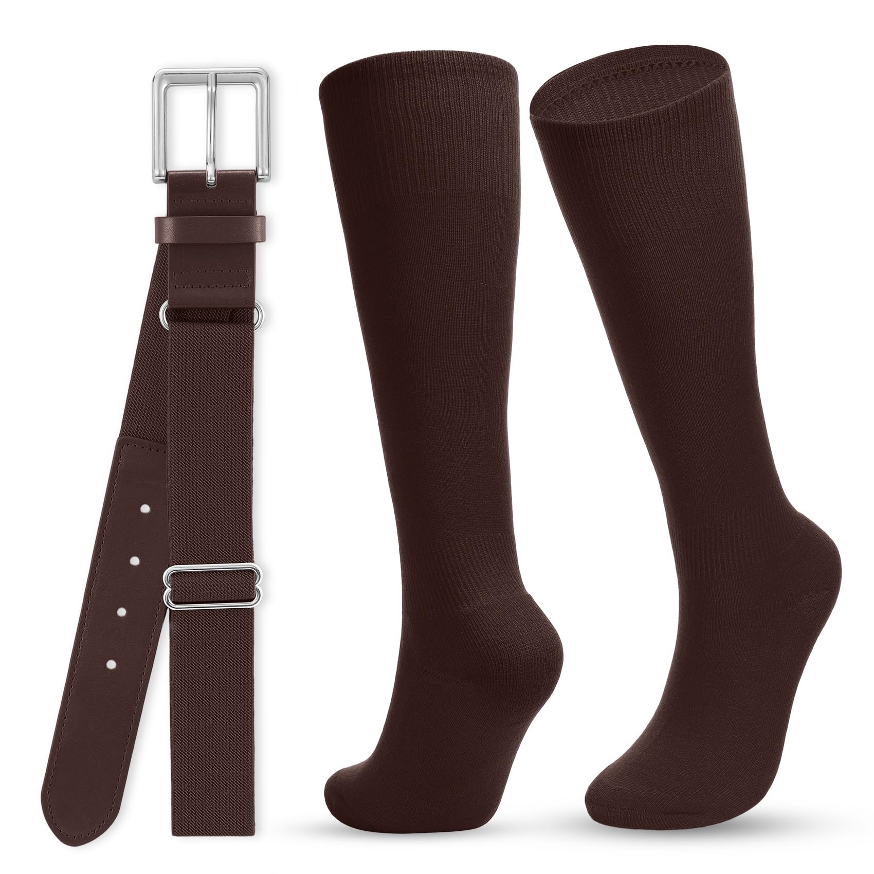 WHIPPY Baseball Socks and Belt Combo Set Knee-High Softball Socks &amp; Adjustable Elastic Belt for Kids Youth Adult