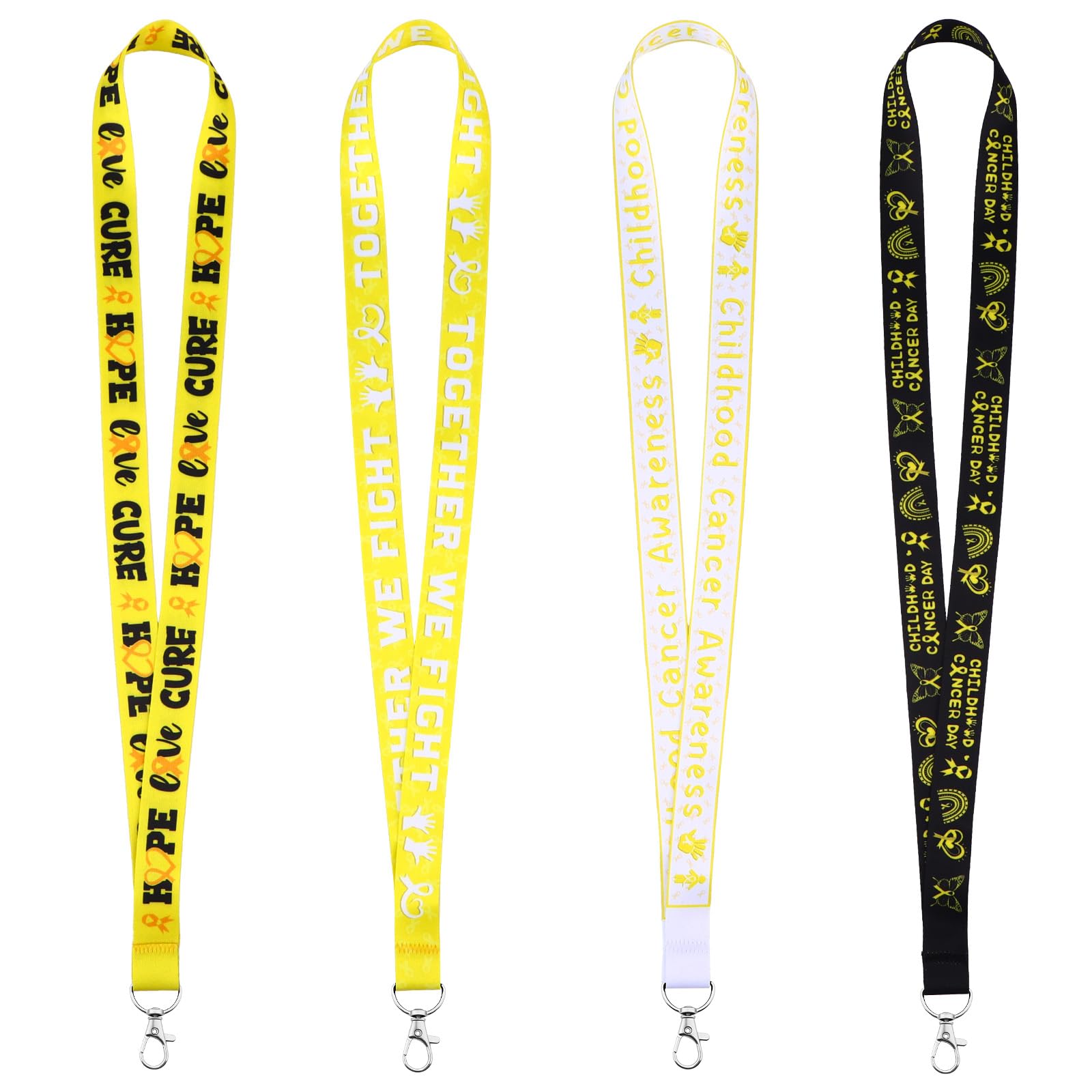 YXSJAS 4 Pcs Yellow Awareness Lanyards Childhood Cancer Awareness Lanyard With Metal Clip Mental Health Lanyard Ribbon Awareness Cancer Neck Lanyard for Charity Fundraiser Keychain Phone Holder
