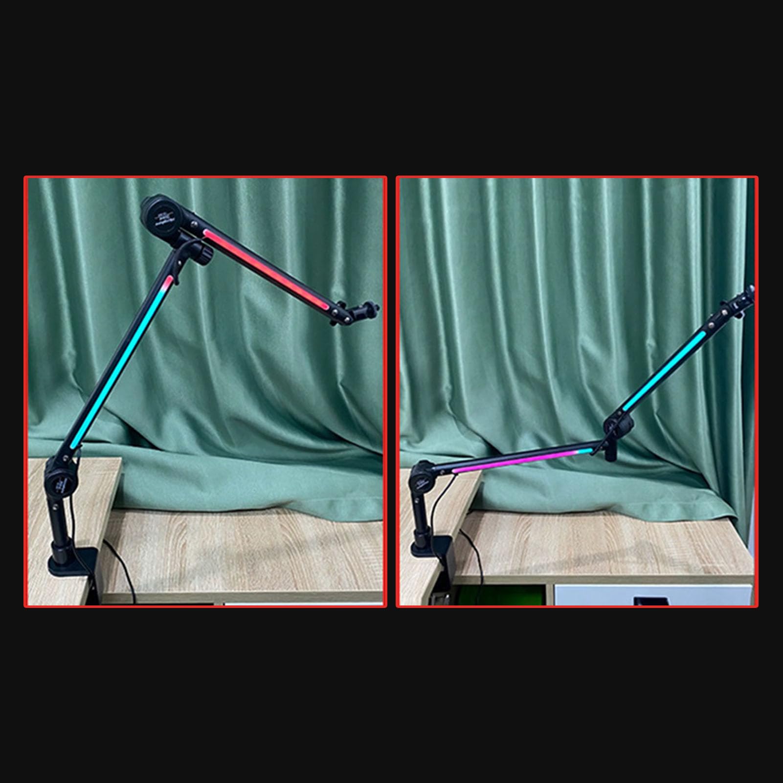 Supporto per Microfono, Braccio Dinamico RGB con 180 Gradi Completamente Regolabile, Regolazione Rapida dello Smorzamento e Connettori 3/8 5/8, Supporto da Tavolo per Trasmissione,