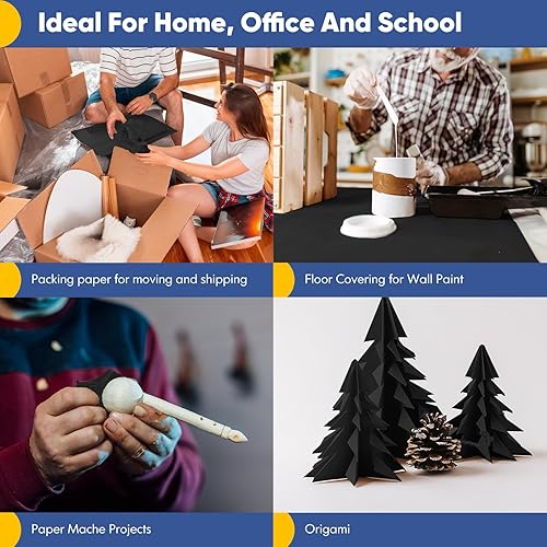 Miniatura 4 de Papel de regalo negro de 15 x 390 pulgadas, papel kraft para manualidades, papel de construcción negro, tablero de anuncios, caballete, pintura,