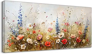 SERIMINO Colorful Floral Wall Art, Rustic Farmhouse Botanical Decor Large Artwork, Nature Wildflower Aesthetic Canvas Prints, Modern Cottagecore Wall Decor Living Room Kitchen Dining Room 20X40 Inch