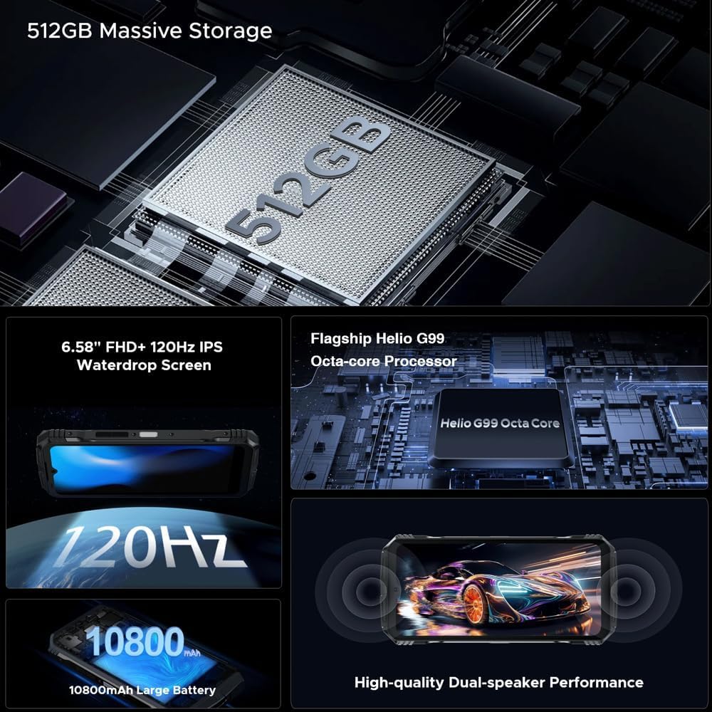 S118 (2024), Helio G99 20GB + 512GB, Batteria 10800mAh / 33W, Rugged 4G Téléphones Portables Débloqués, 50MP (Infrarossi 12MP)+ 8MP + 32MP Smartphones, Android 14 6,58 pollici, NFC Rouge