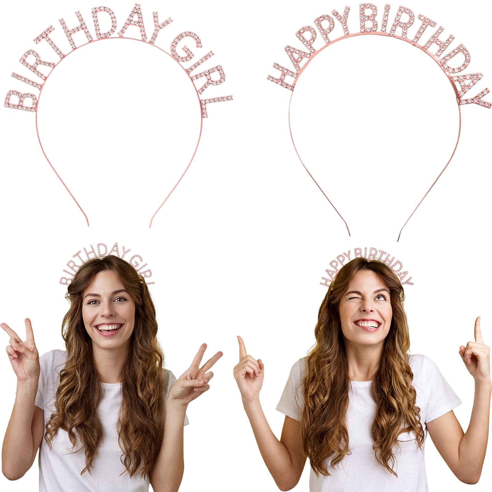 YKW 2 Pack Birthday Girl Tiara Headband Set - Gold & Silver, Rhinestone Crown, Party Photo Props, Birthday Celebration