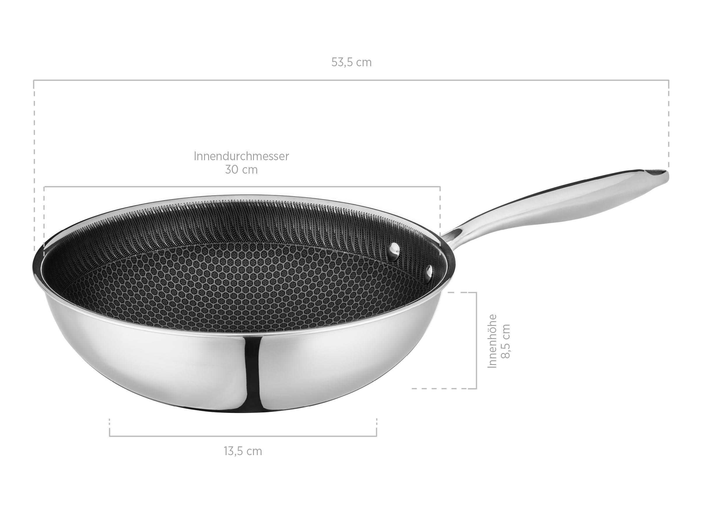 MÄSER Hestia, padella wok antiaderente 30 cm, rivestimento a nido d'ape di alta qualità, materiale multistrato per una migliore distribuzione del calore, adatta per induzione, acciaio inox