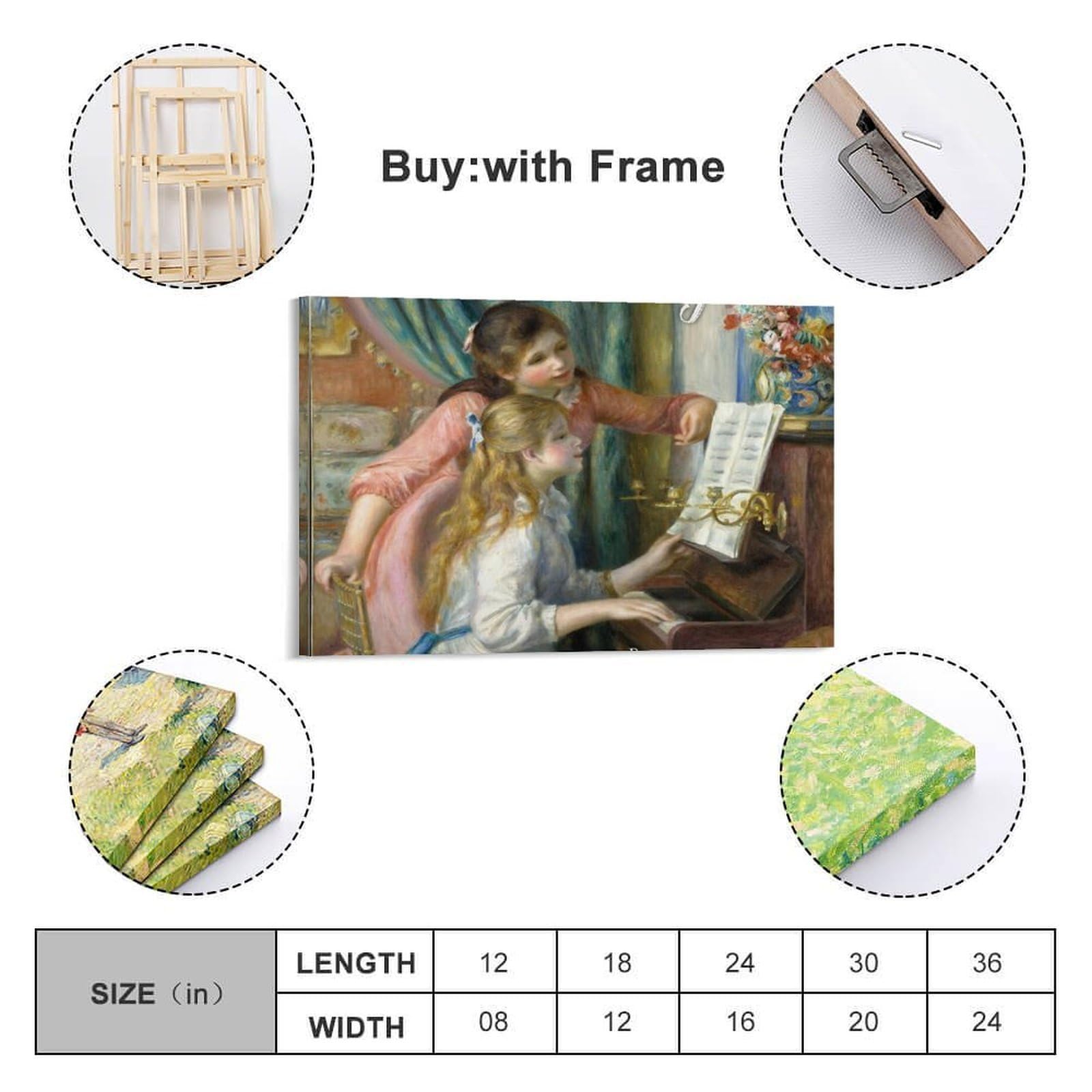 YiXong Póster decorativo de Pierre Auguste Renoir con dos chicas jóvenes en el piano, póster decorativo de pared e impresión artística moderna para decoración de dormitorio familiar, 40 x 60 cm