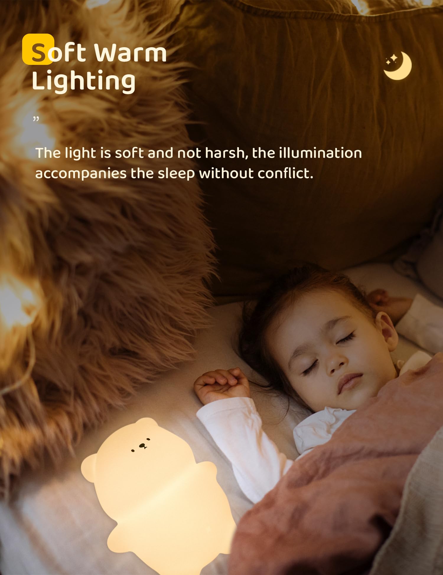 IHALO Luce Notturna Bambini, 7 Colori 3 Modalità Lampada Notturna per Bambini, Silicone Luce Notturna Neonato, con Timer, USB Ricaricabile, per Bambina Cameretta Regalo Neonato (Forma di Orso)