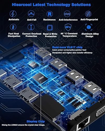 Miniatura 6 de Hiearcool Estación de acoplamiento USB C para laptop, Hub Tipo C 11 en 1 Adaptador Multipuerto Dongle, Base USB C con Dual HDMI VGA 100W PD Carga