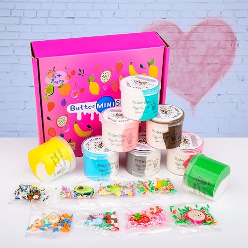 Miniatura 4 de Kit de slime de fruta de mantequilla para niñas, paquete de 8, elástico y antiadherente, recuerdos de fiesta con fresa, piña, fruta del dragón,