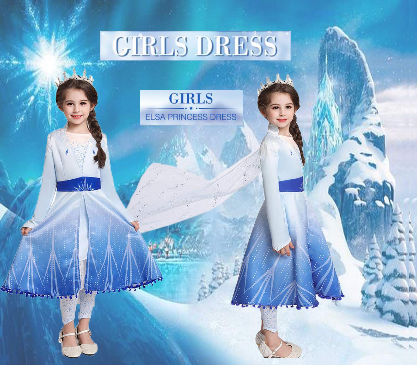 Gioco Di Ruolo Bimba Per Bambine - Costume Regina Delle Nevi Con Mantello E  Corona Vestito Principessa Elsa Frozen, image size:1600x1400