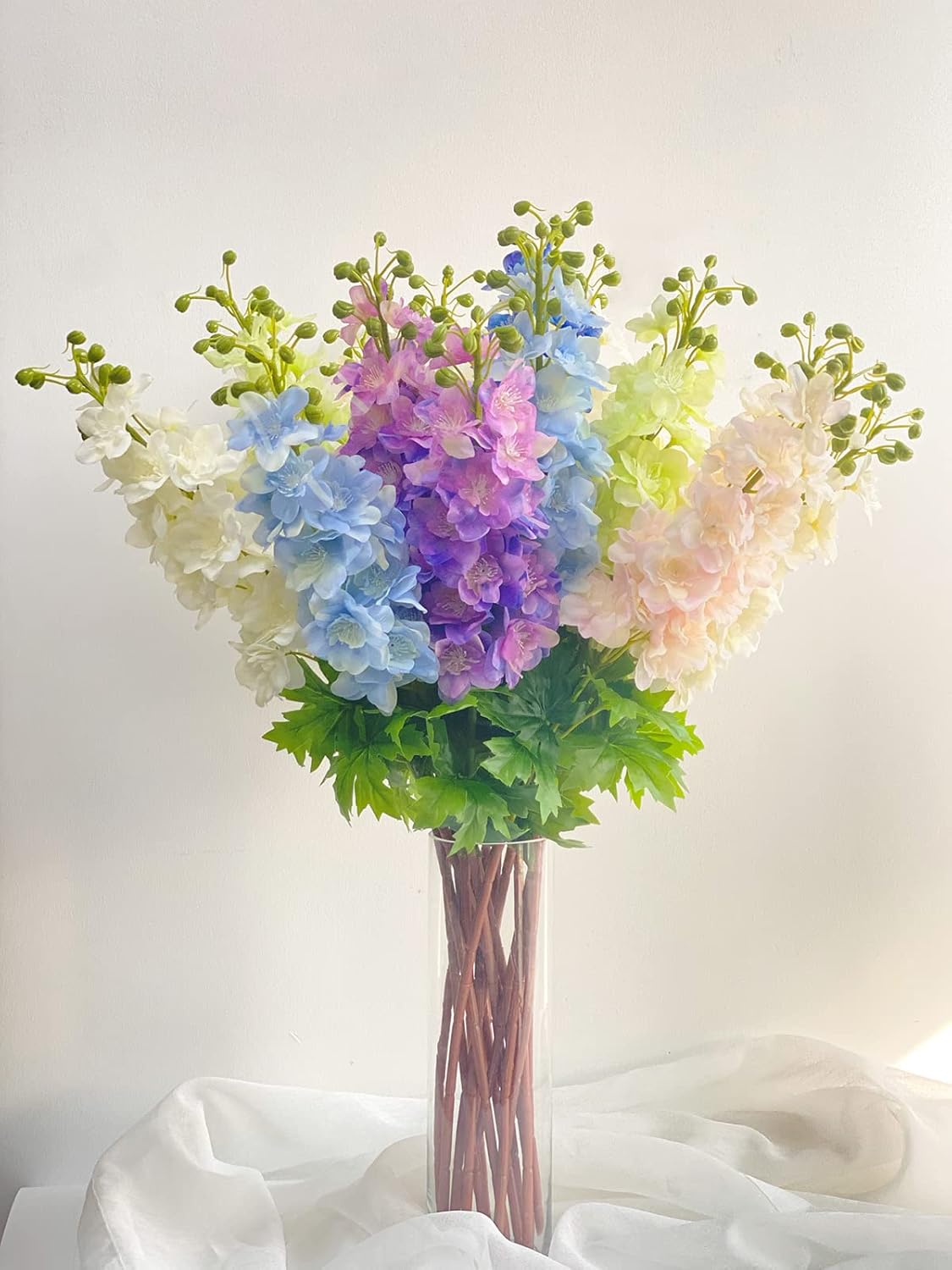 YalzoneMet 3pcs Purple Delphinium Artificial Flower 31.5'' Long Stem Fake Larkspur Lifelike Real Touch Delphinium Latex Flower for Tall Vase Home Table Decor Wedding Flower Arrangement Decoration - Image 6