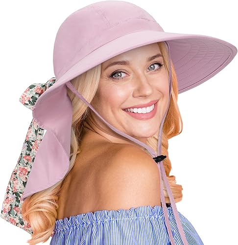 Tirrinia Sombrero de senderismo para mujer, sombrero de ala ancha con solapa de cuello grande, protección solar UPF 50+