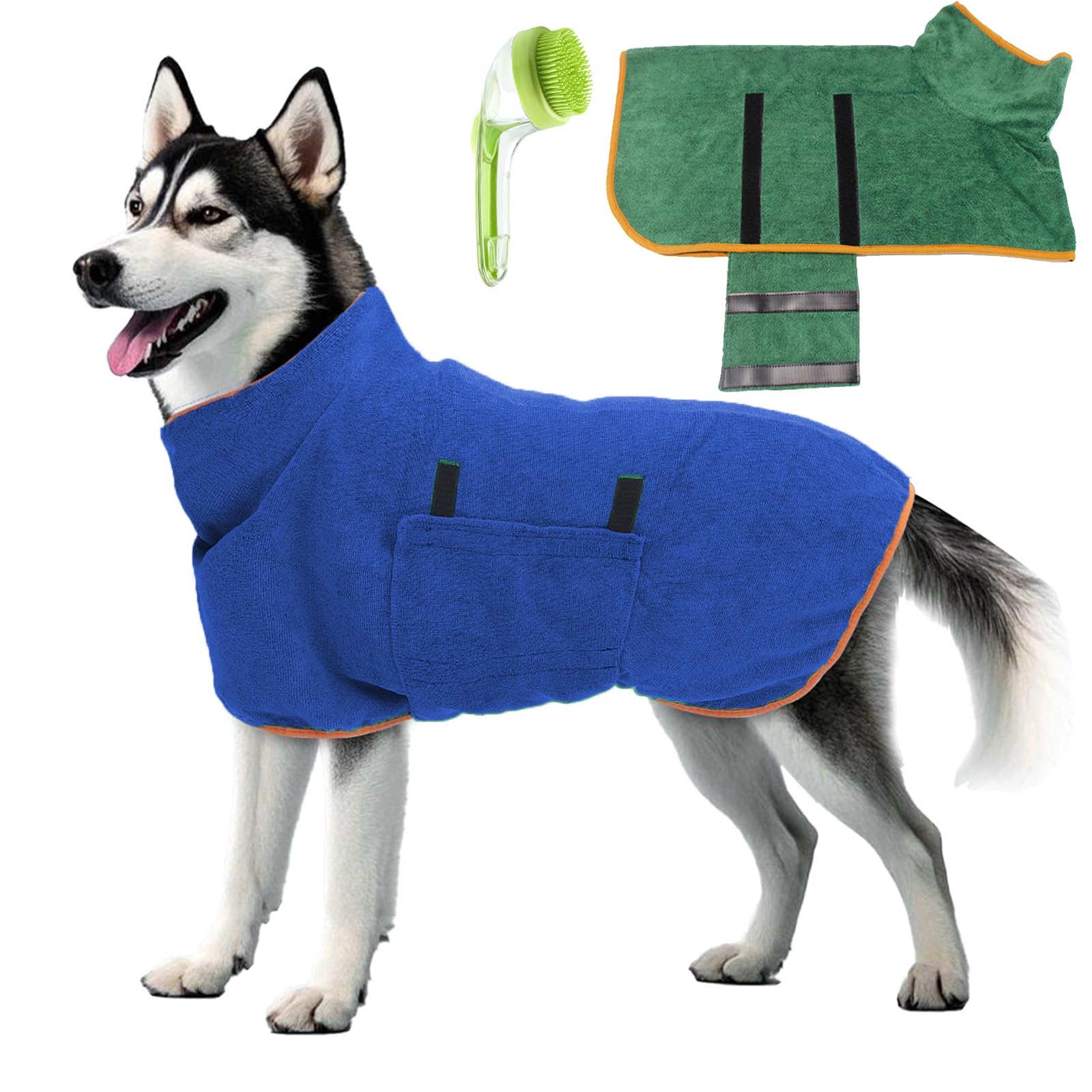 Hunde Bademantel Grosse Hunde, Hundebademantel, Super Saugfähige, Bademantel Hund Aus Mikrofaser, Schnell Trocknendes, Schützt Vor Kälte, Komfortabel Und Langlebig (Blue,XL(65-80))