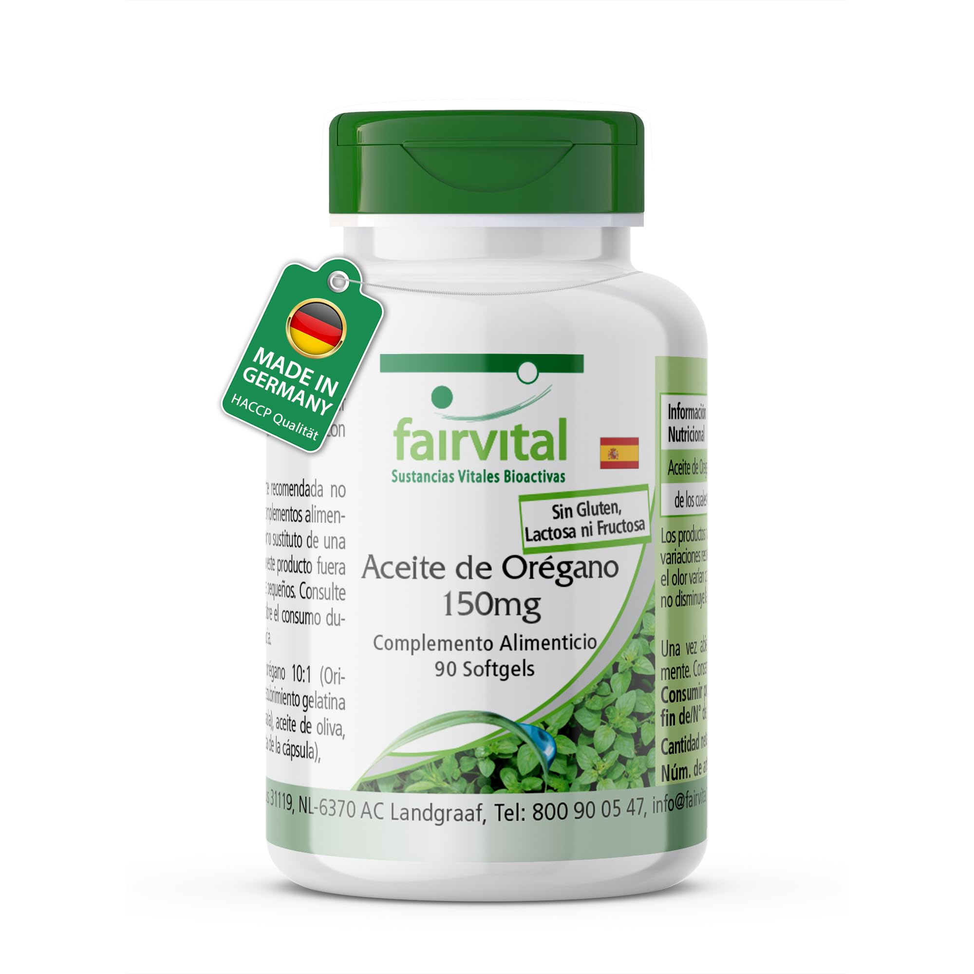 fairvital Aceite de orégano fairvital 150mg, 90 cápsulas blandas, fáciles de tragar, ALTA DOSIS, extracto de aceite de orégano 10:1, Origanum vulgare