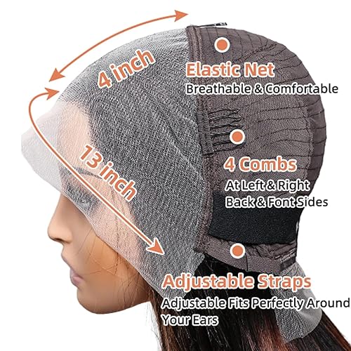 Miniatura 3 de PNEX AB134-WIG-1BP30-ST) - Pelucas de cabello humano lacio transparente de 13 x 4 pulgadas, densidad del 150 %, cabello humano corto estilo Bob