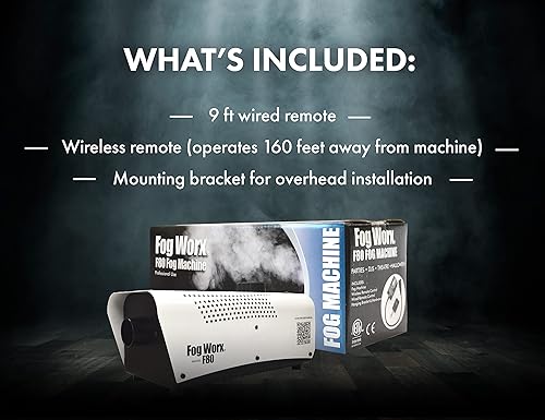 Miniatura 5 de Fog Worx Máquina de niebla profesional de 700 W, incluye control remoto con cable de 9 pies, control remoto inalámbrico, soporte para colgar,