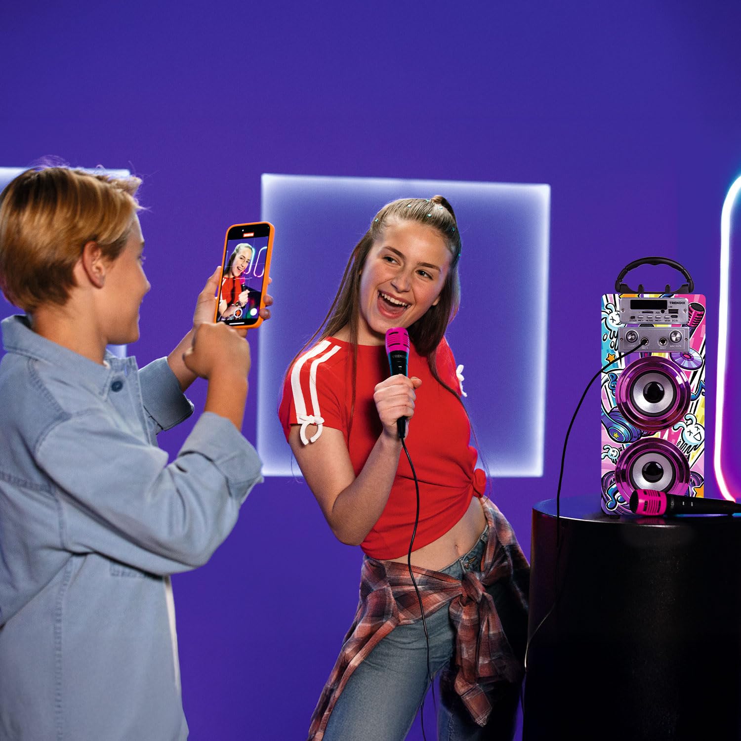 Trendix - Karaoke Party Edition | Enceinte Karaoke | Karaoké Enfant 2 Microphones | Karaoke Enfant Fille Complet | Enceinte Karaoké avec Micro | Cadeau Fille