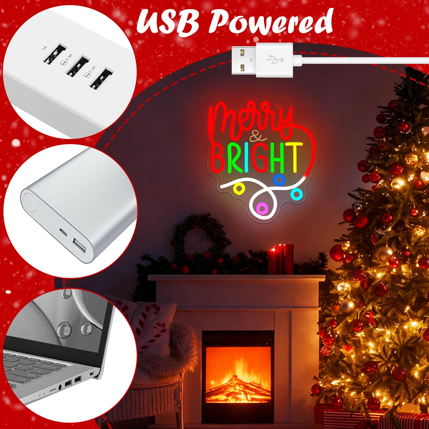 Letrero de neón de Navidad para decoración de pared, luz de neón regulable LED brillante para decoración de Navidad, letrero iluminado para regalos